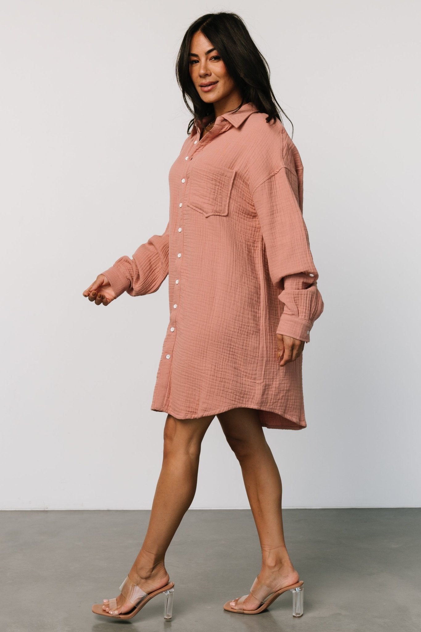 Andres Button Shirt Dress | Dusty Rose - Baltic Born