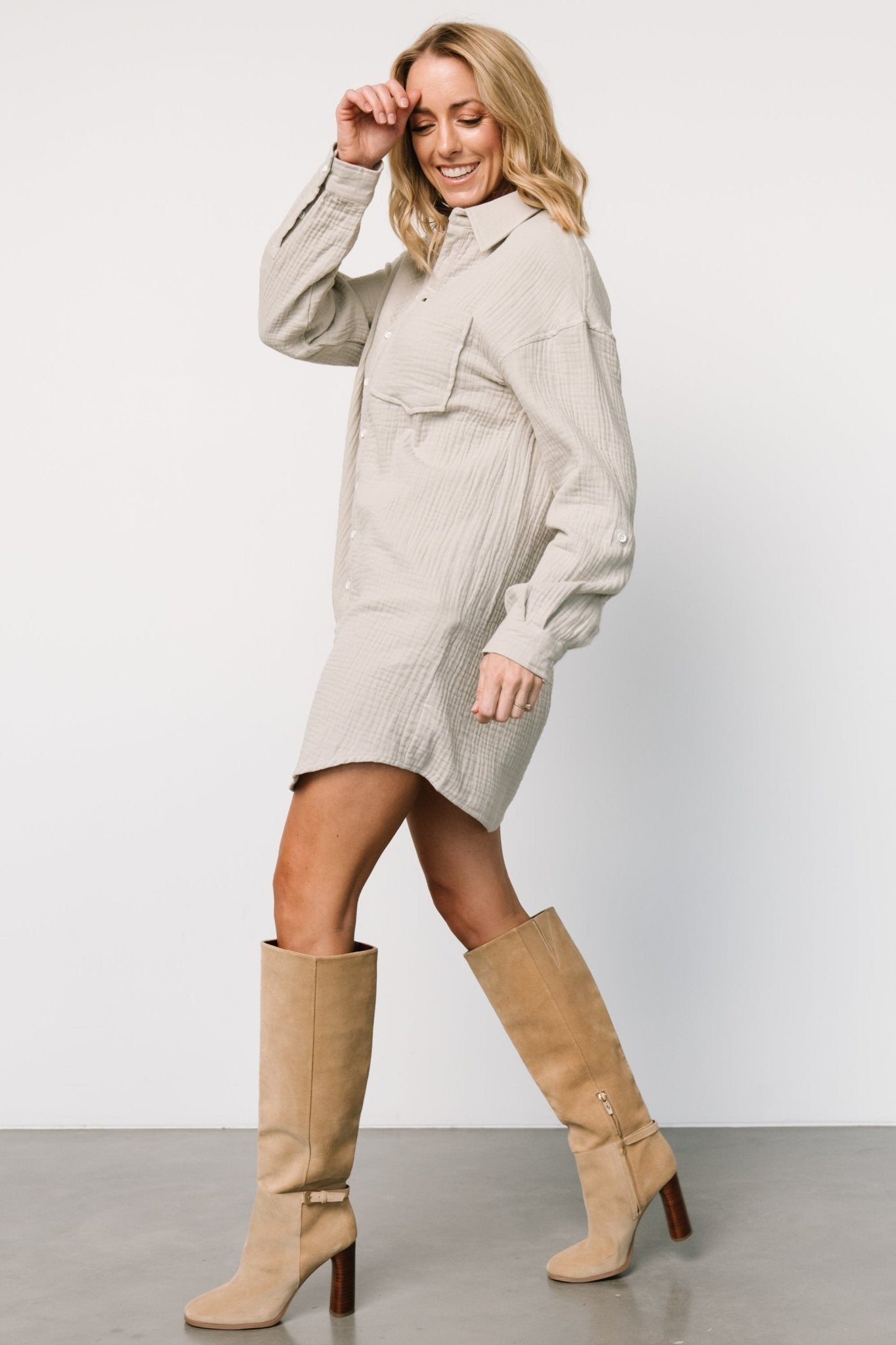 Andres Button Shirt Dress | Light Sage - Baltic Born