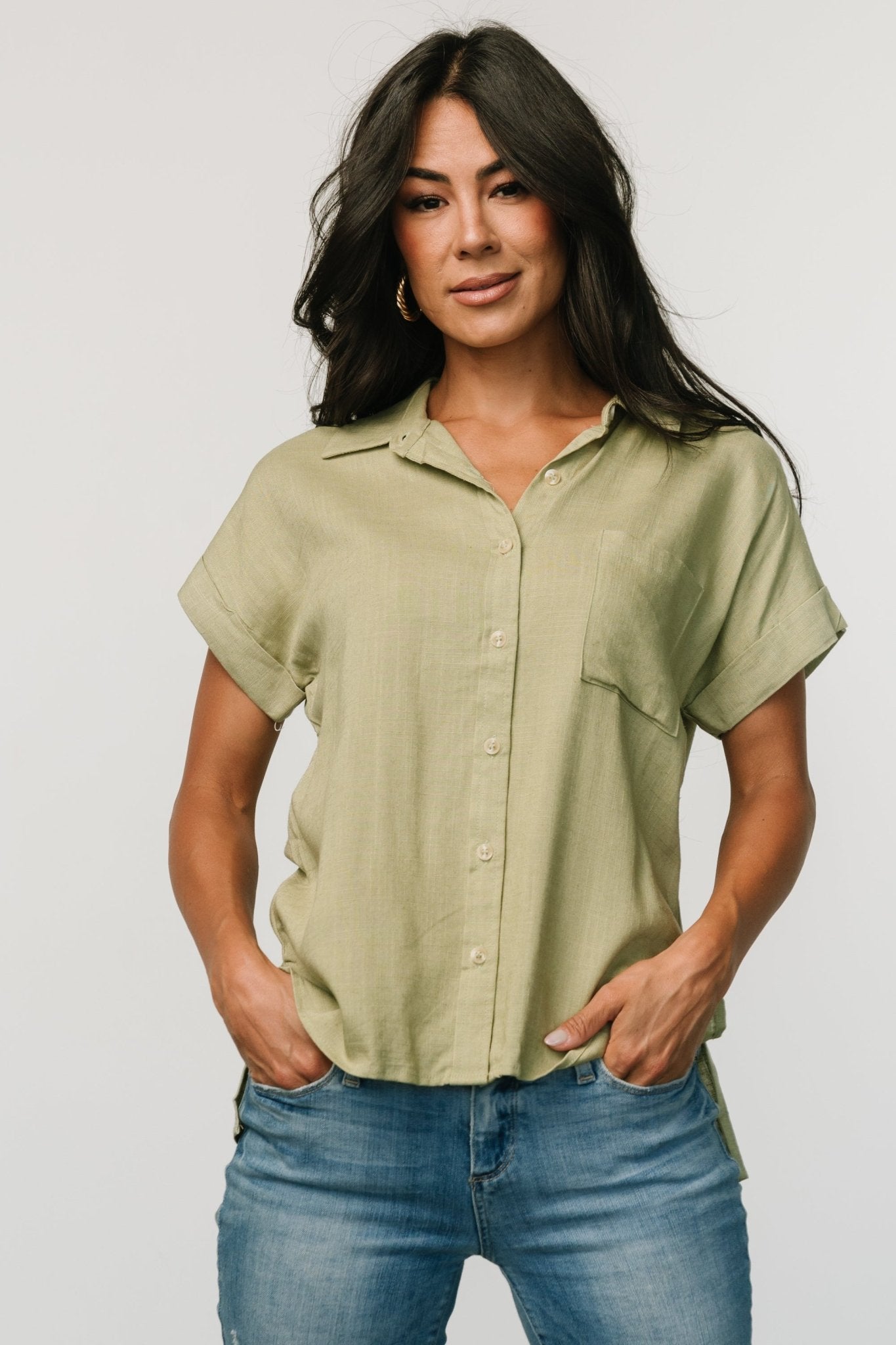 Andrews Button Top | Sage - Baltic Born