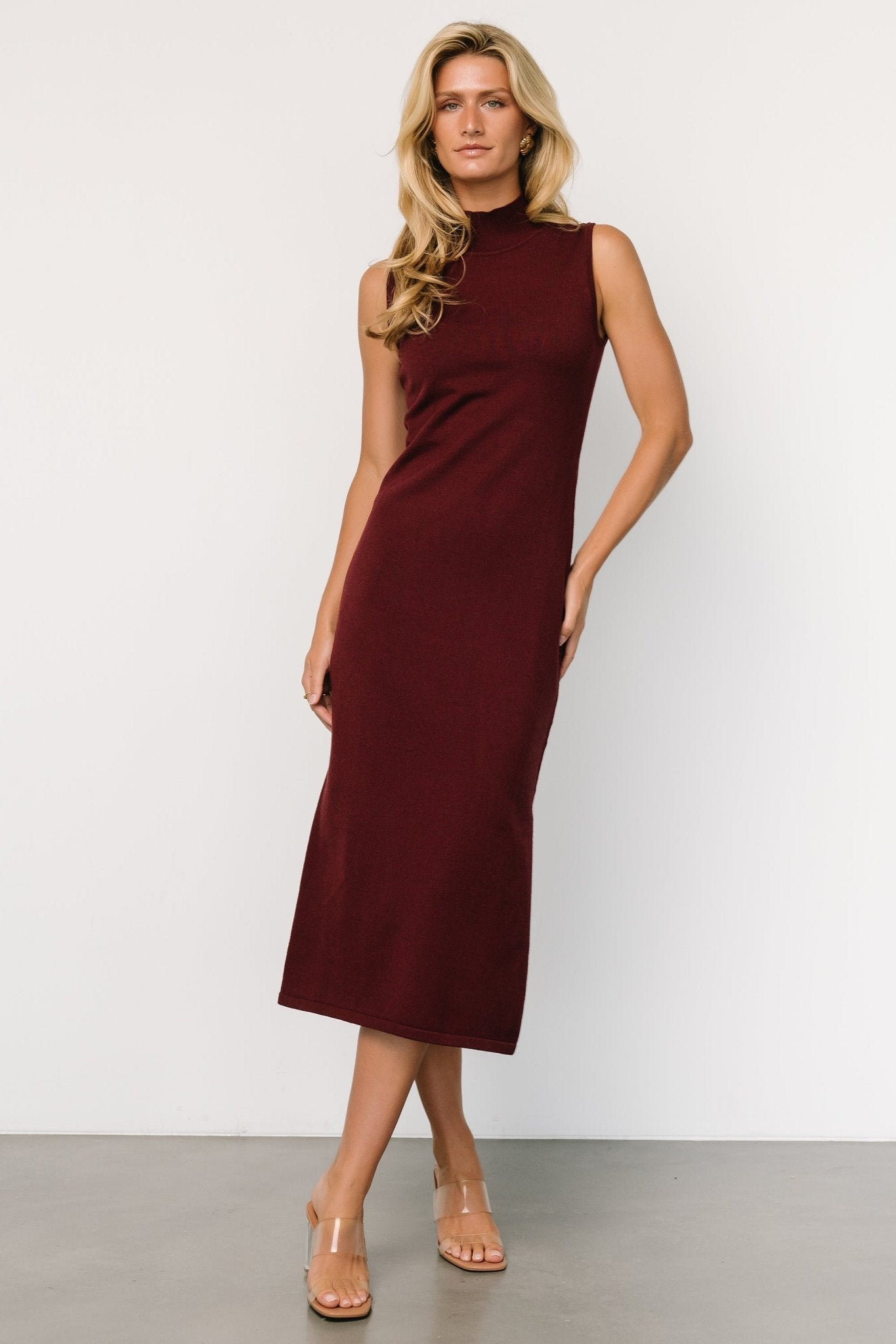 Angelina Mock Neck Tank Dress | Wine - Baltic Born