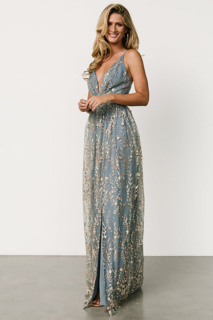 Anisa Shimmer Gown | Slate Blue + Rose Gold - Baltic Born