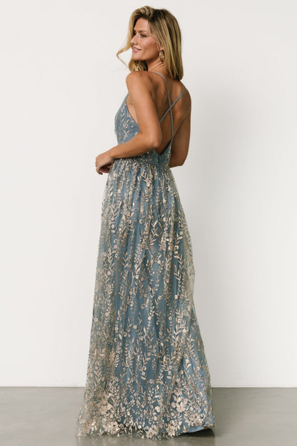 Anisa Shimmer Gown | Slate Blue + Rose Gold - Baltic Born