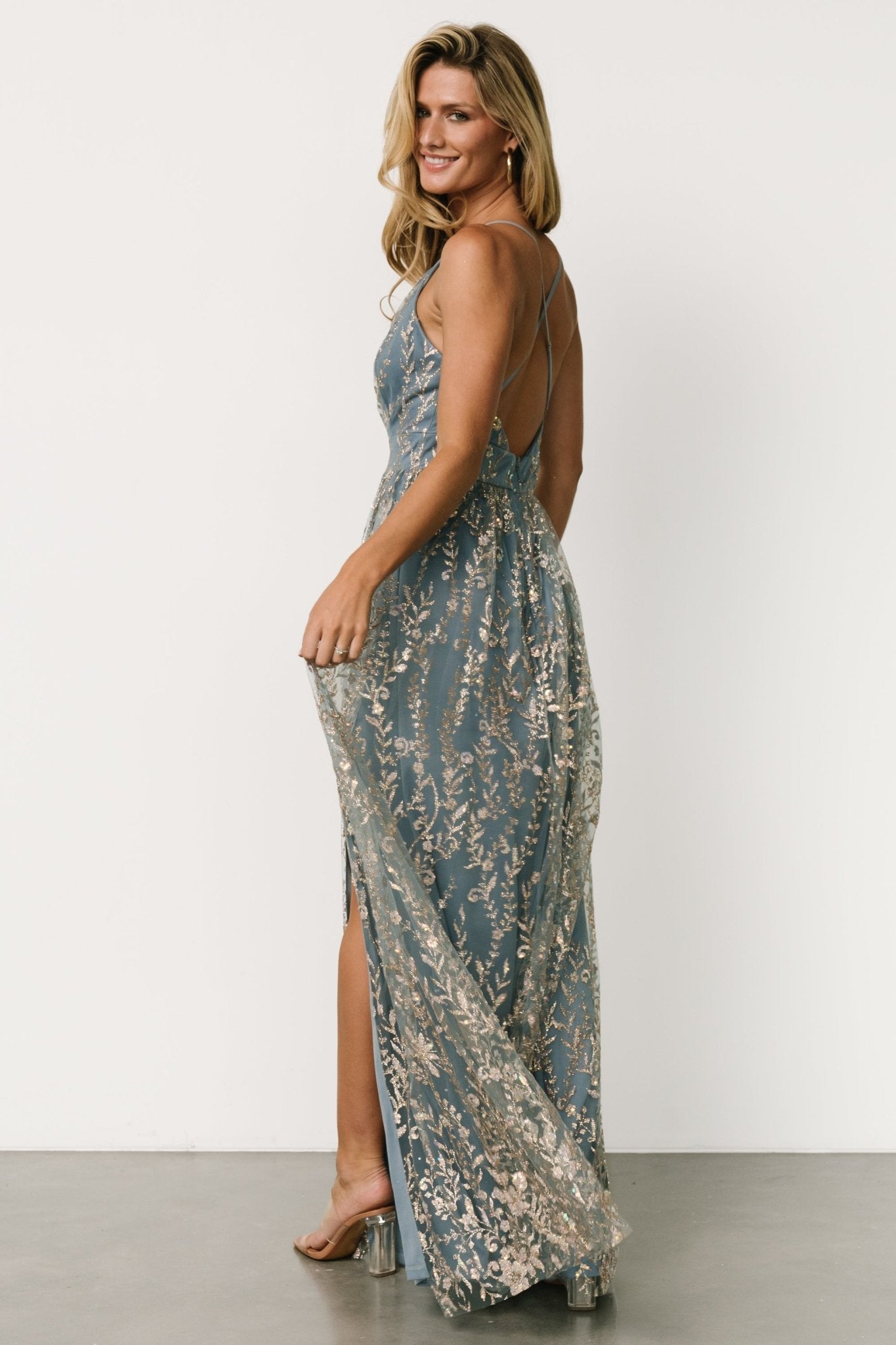 Anisa Shimmer Gown | Slate Blue + Rose Gold - Baltic Born