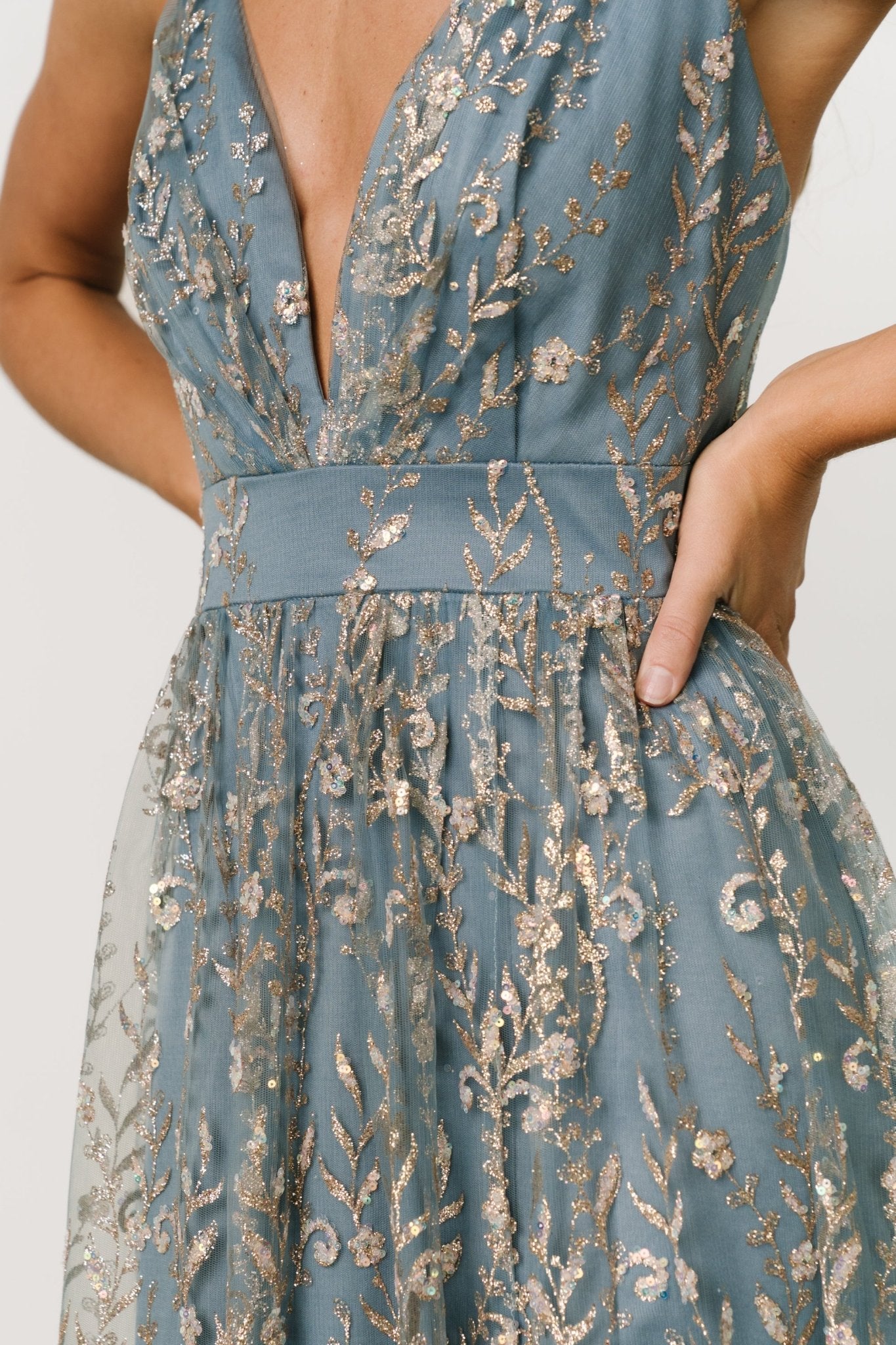 Anisa Shimmer Gown | Slate Blue + Rose Gold - Baltic Born