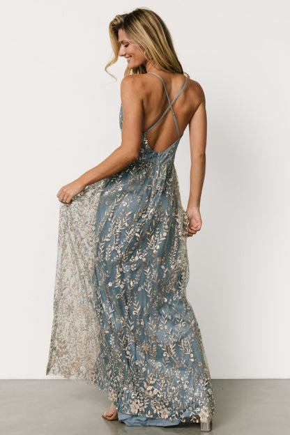 Anisa Shimmer Gown | Slate Blue + Rose Gold - Baltic Born