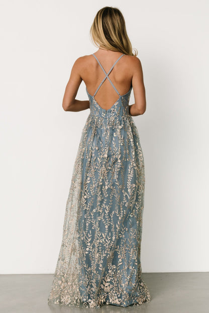 Anisa Shimmer Gown | Slate Blue + Rose Gold - Baltic Born