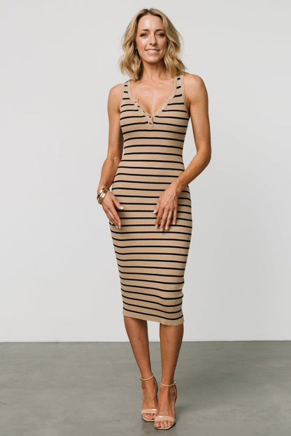 Aniston Striped Ribbed Dress | Camel + Black - Baltic Born