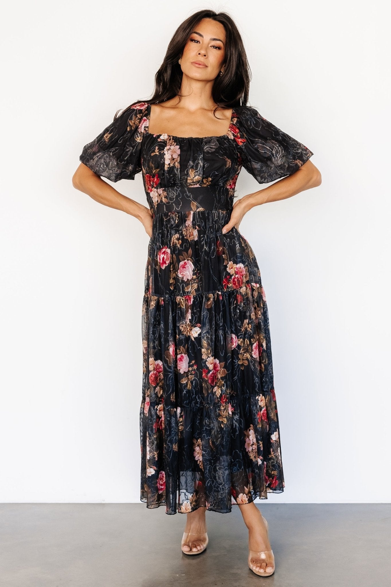 Annabeth Midi Dress | Black Floral - Baltic Born