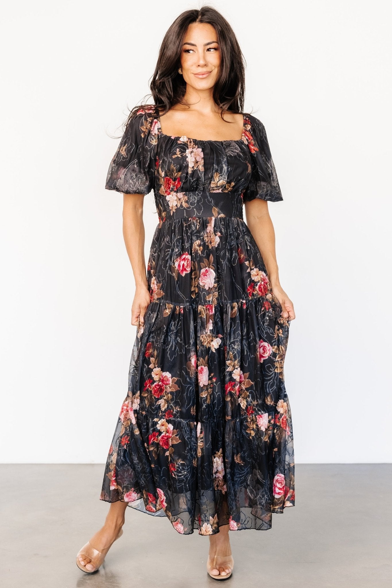 Annabeth Midi Dress | Black Floral - Baltic Born