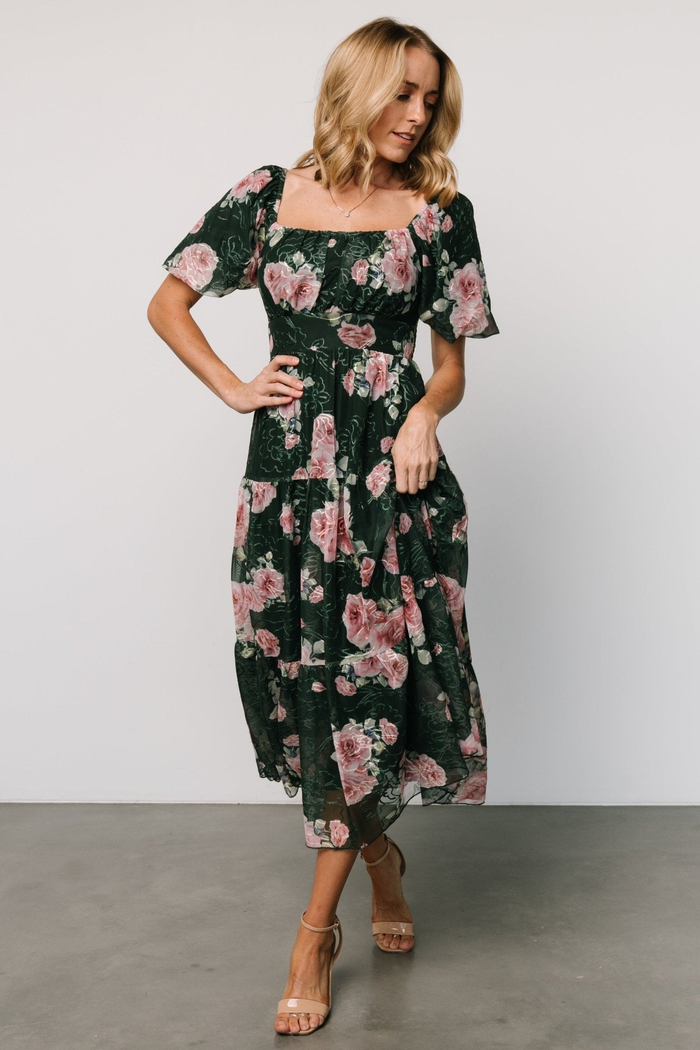 Annabeth Midi Dress | Dark Green + Pink - Baltic Born