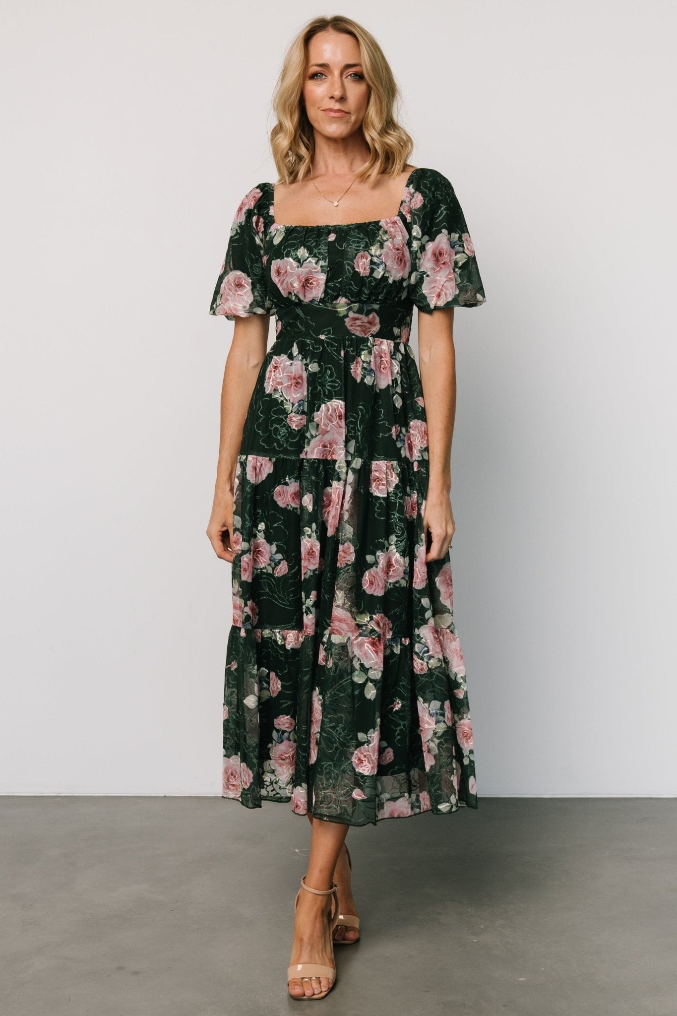 Annabeth Midi Dress | Dark Green + Pink - Baltic Born