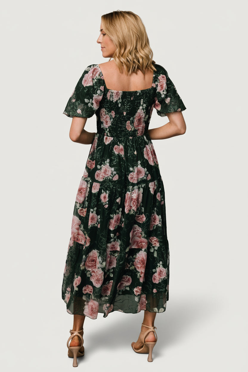 Baltic Born Womens Annabeth Midi Dress | Dark Green + Pink