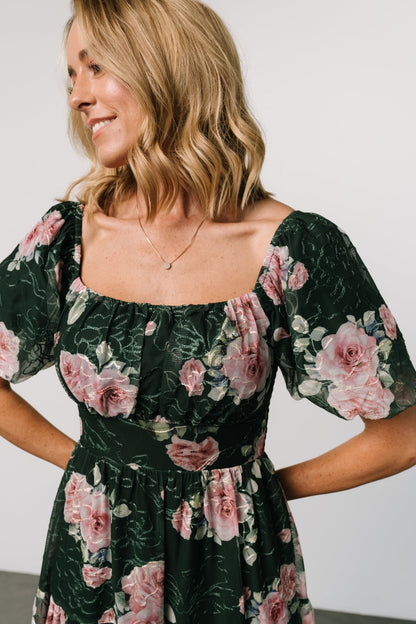 Annabeth Midi Dress | Dark Green + Pink - Baltic Born