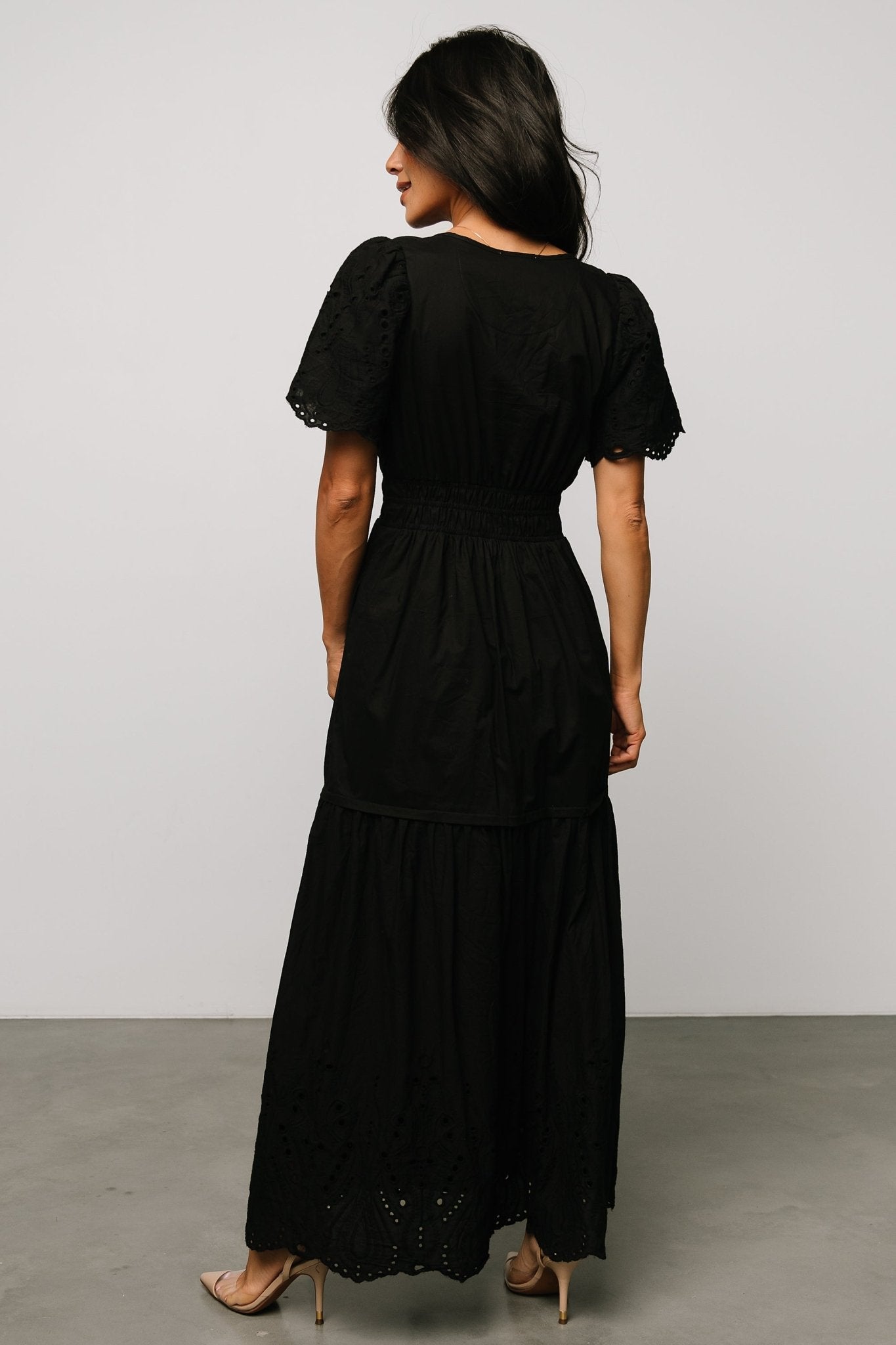 Annette Eyelet Maxi Dress | Black | Baltic Born