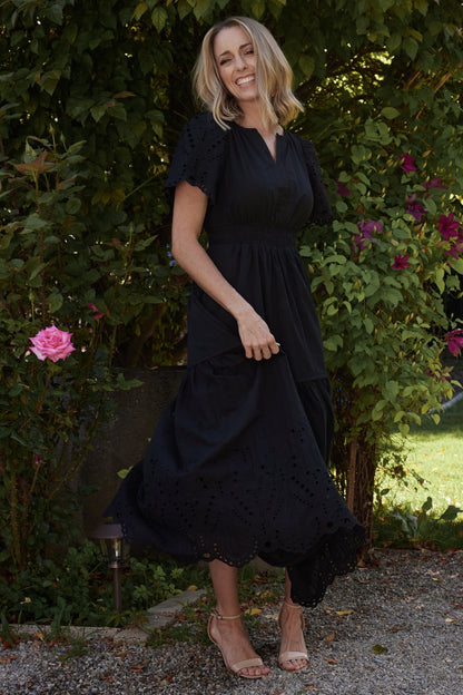 Annette Eyelet Maxi Dress | Black - Baltic Born