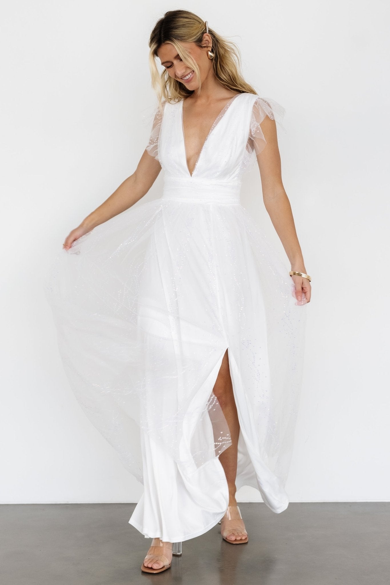 Annika Sequin Mesh Maxi Dress | Off White - Baltic Born