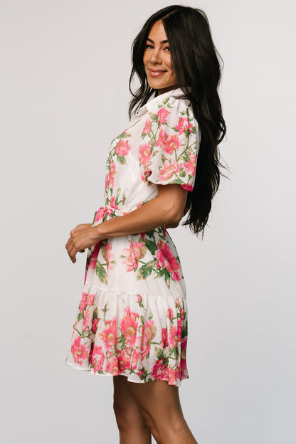 Antonella Short Dress | Off White + Pink Floral - Baltic Born