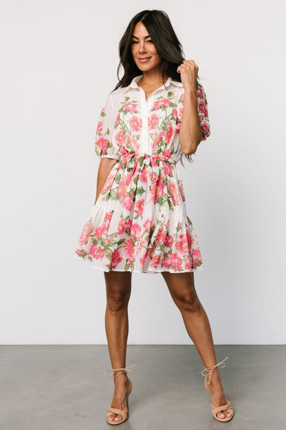 Antonella Short Dress | Off White + Pink Floral - Baltic Born