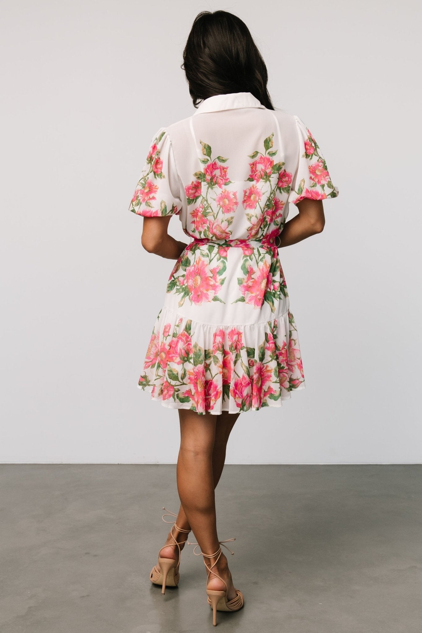 Antonella Short Dress | Off White + Pink Floral - Baltic Born