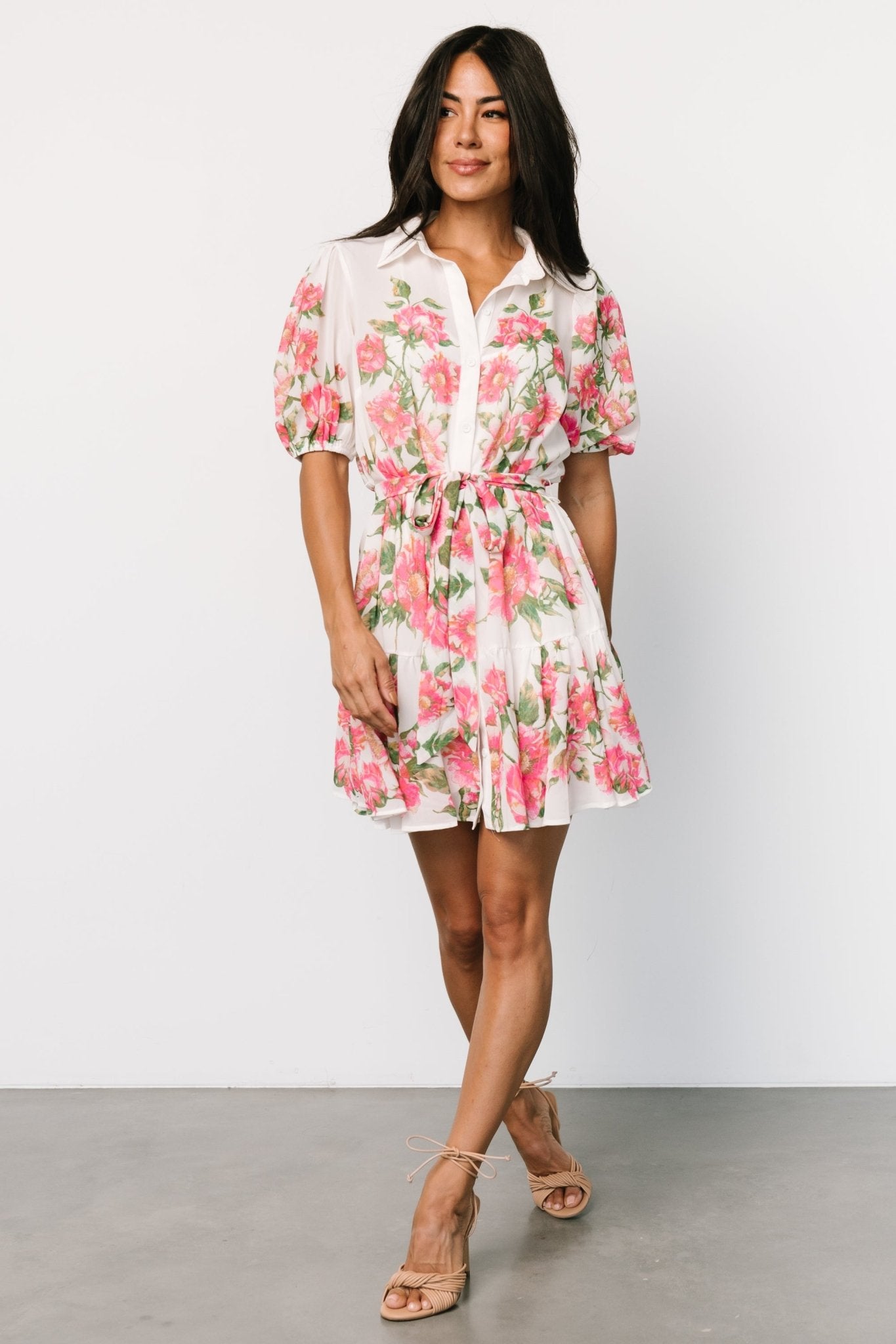 Antonella Short Dress | Off White + Pink Floral - Baltic Born