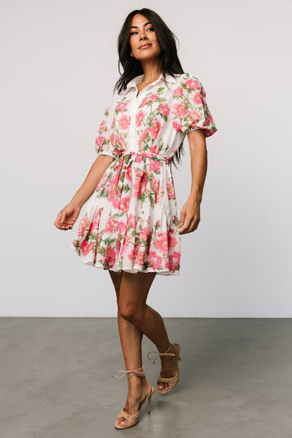 Antonella Short Dress | Off White + Pink Floral - Baltic Born