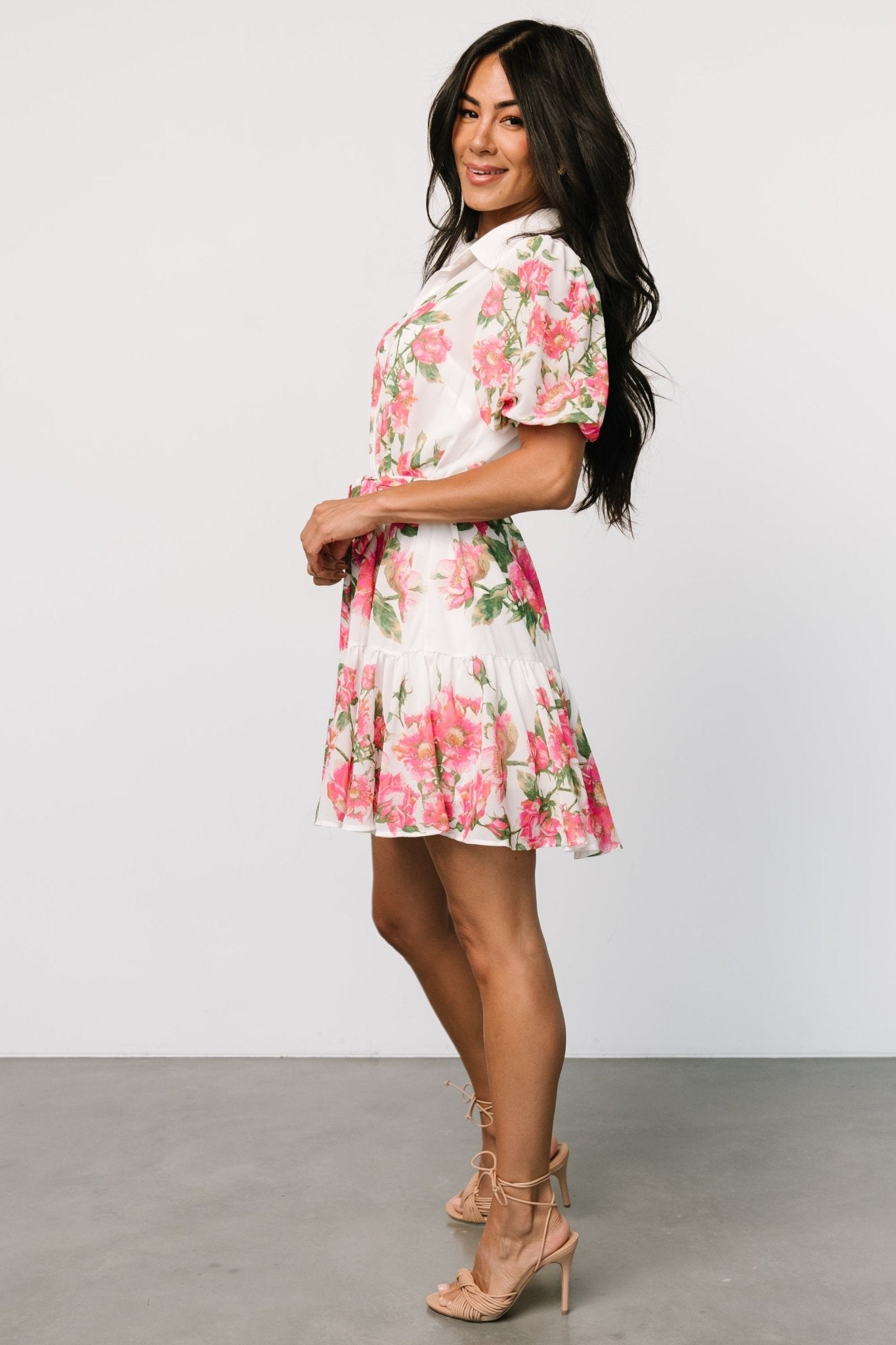 Antonella Short Dress | Off White + Pink Floral - Baltic Born