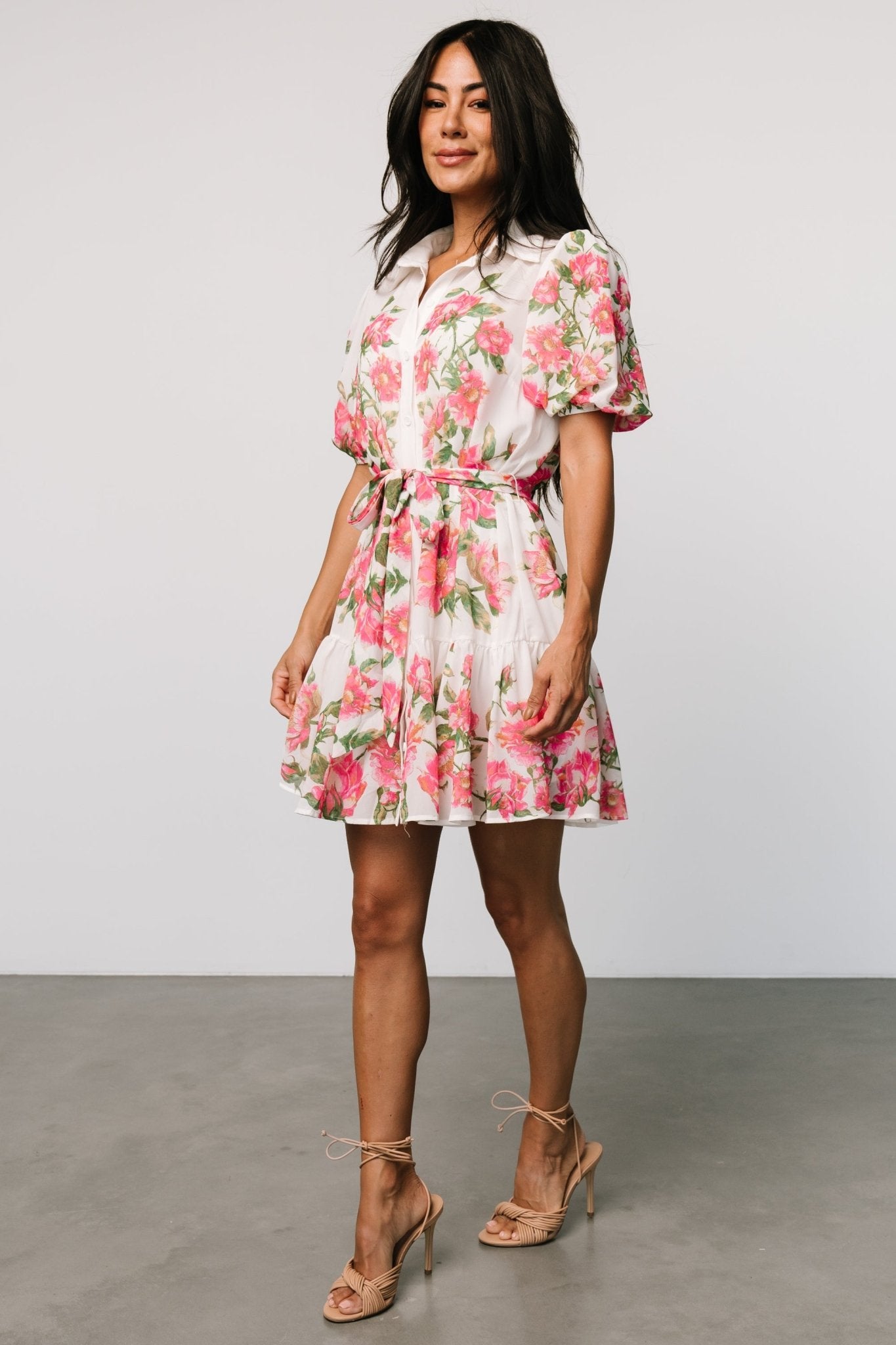 Antonella Short Dress | Off White + Pink Floral - Baltic Born