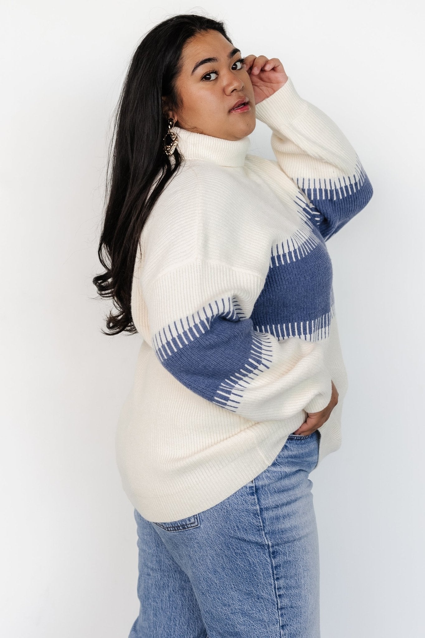 Antonov Turtle Neck Sweater | Blue + Cream - Baltic Born