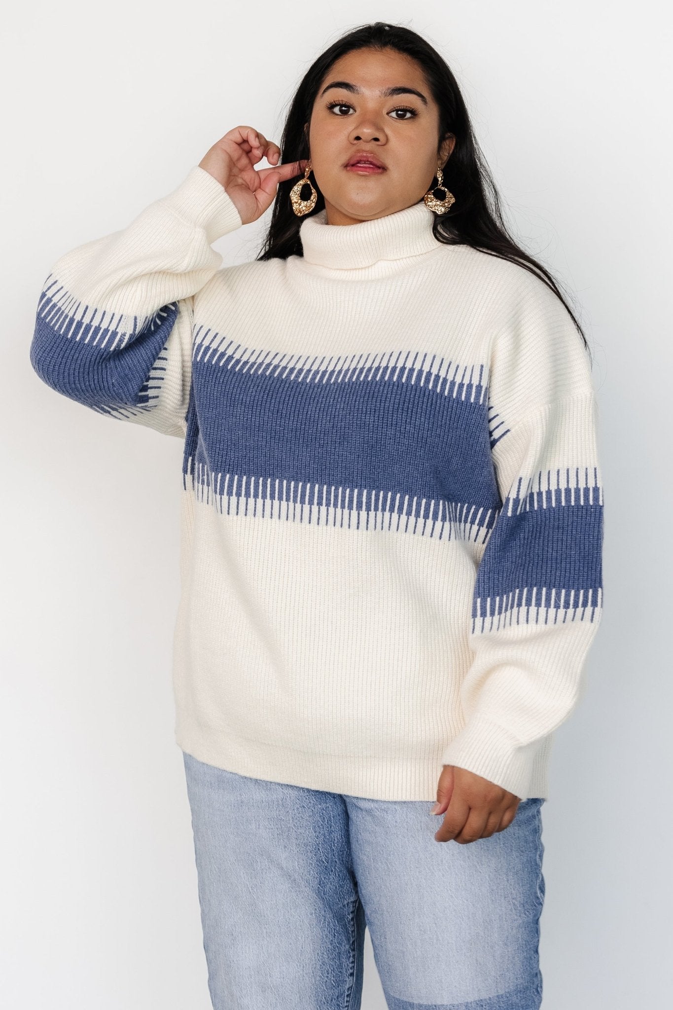 Antonov Turtle Neck Sweater | Blue + Cream - Baltic Born