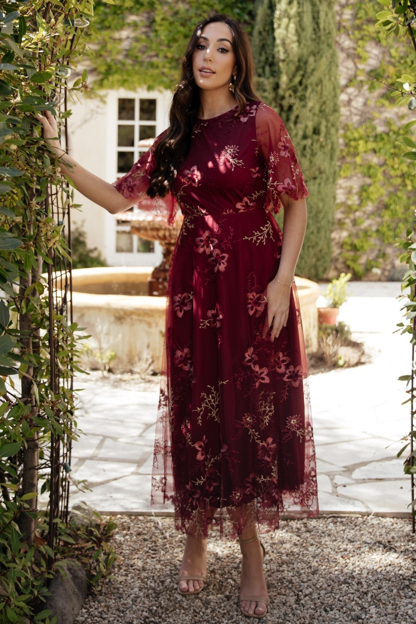 Arabella Embroidered Tulle Maxi Dress | Burgundy Floral - Baltic Born