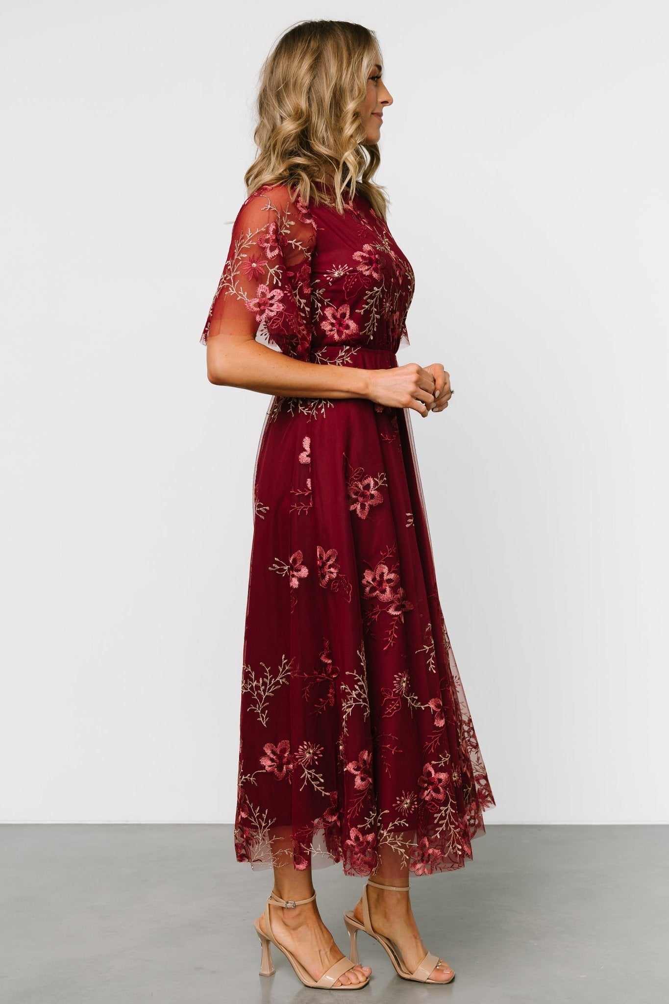 Arabella Embroidered Tulle Maxi Dress | Burgundy Floral - Baltic Born