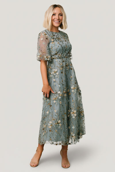 Arabella Tulle Maxi Dress Dusty Blue Floral | Baltic Born M Arabella Tulle Maxi Dress Dusty Blue Floral | Baltic Born M