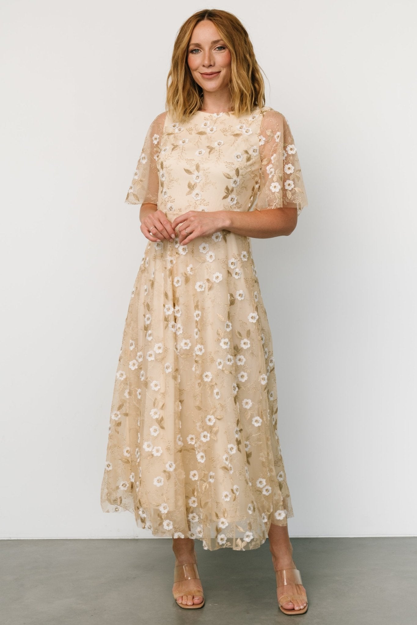 Arabella Embroidered Tulle Maxi Dress | Gold + White - Baltic Born