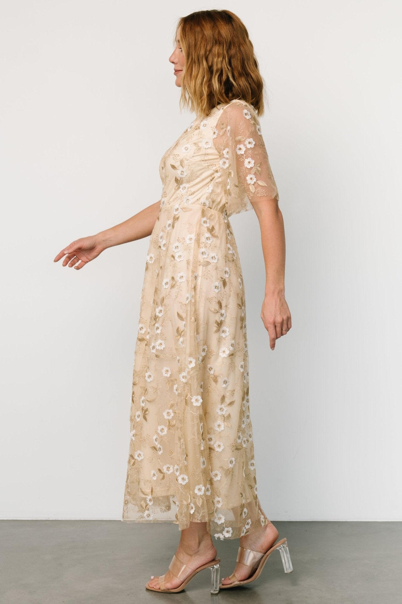 Arabella Embroidered Tulle Maxi Dress | Gold + White - Baltic Born