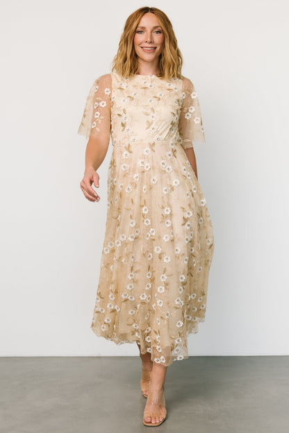 Arabella Embroidered Tulle Maxi Dress | Gold + White - Baltic Born