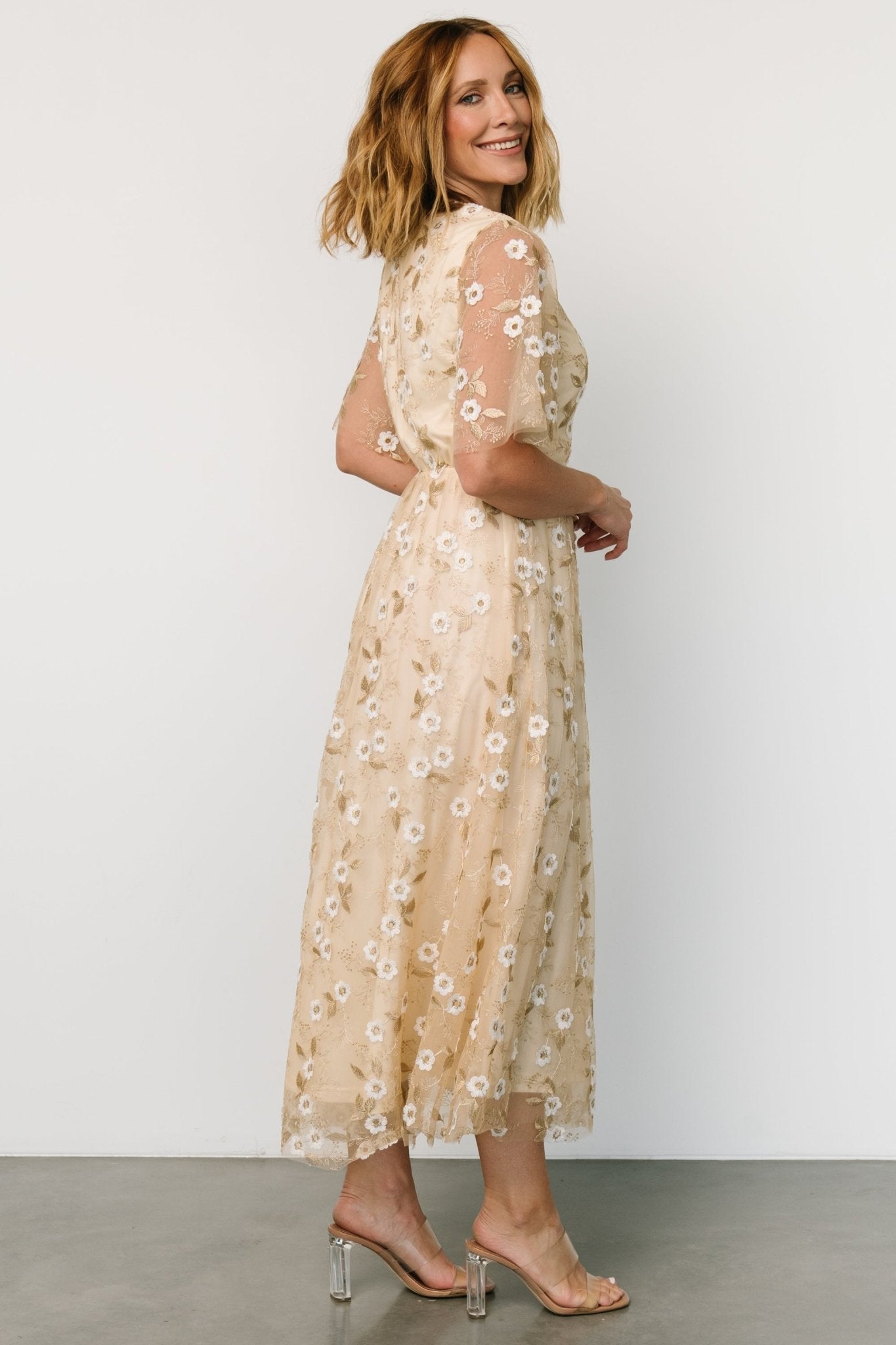 Arabella Embroidered Tulle Maxi Dress | Gold + White - Baltic Born