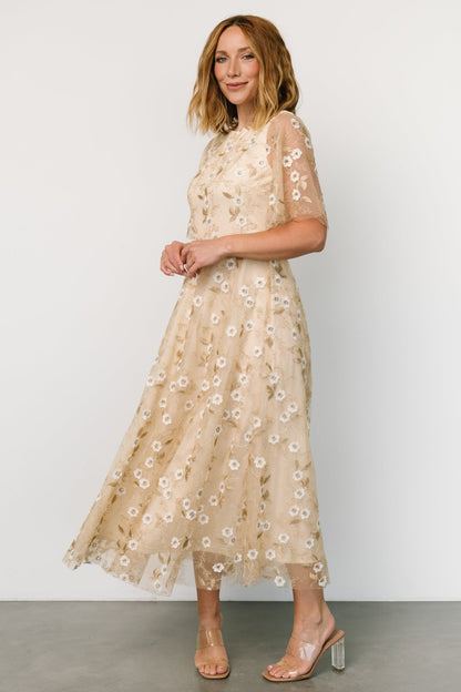 Arabella Embroidered Tulle Maxi Dress | Gold + White - Baltic Born