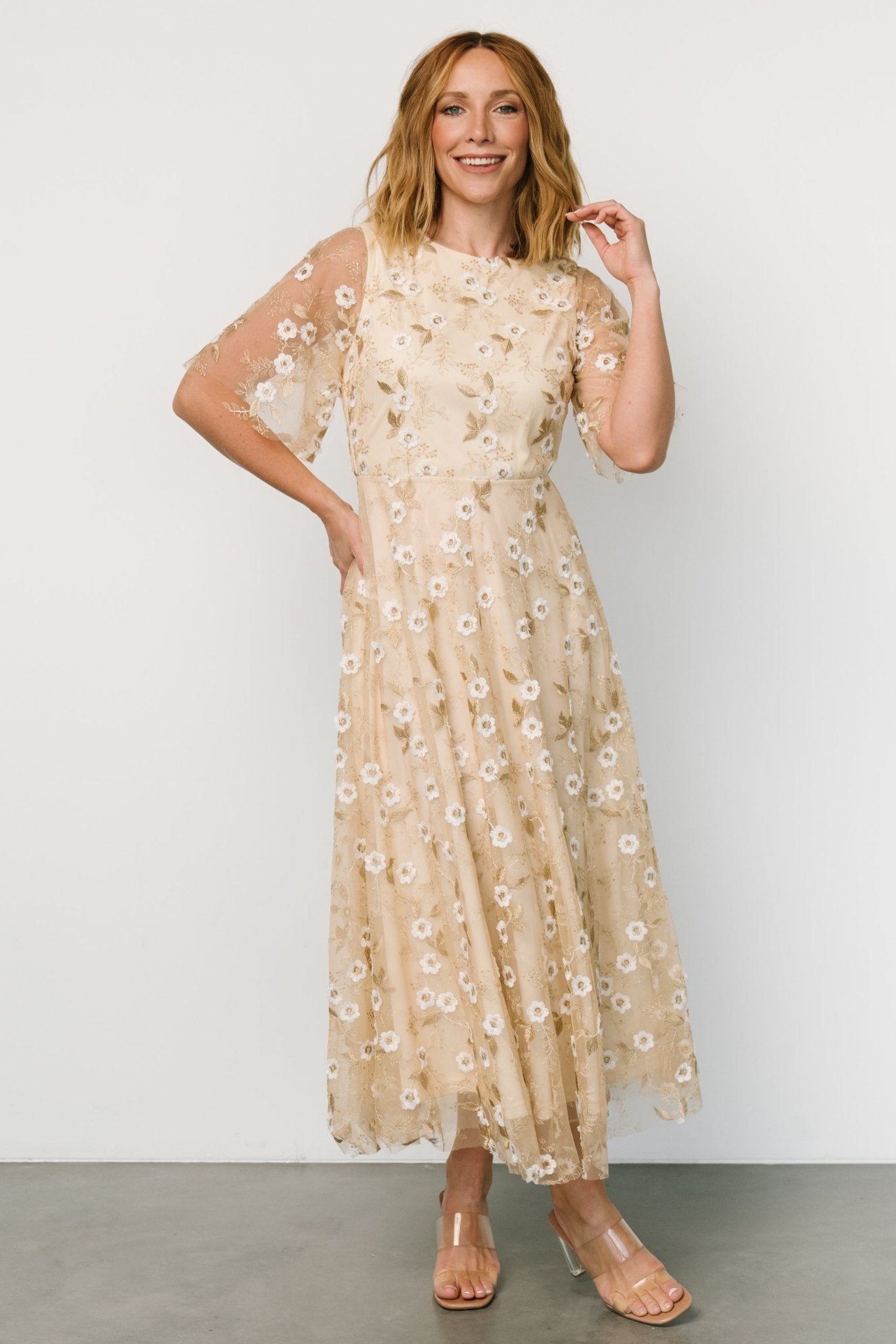 Arabella Embroidered Tulle Maxi Dress | Gold + White - Baltic Born