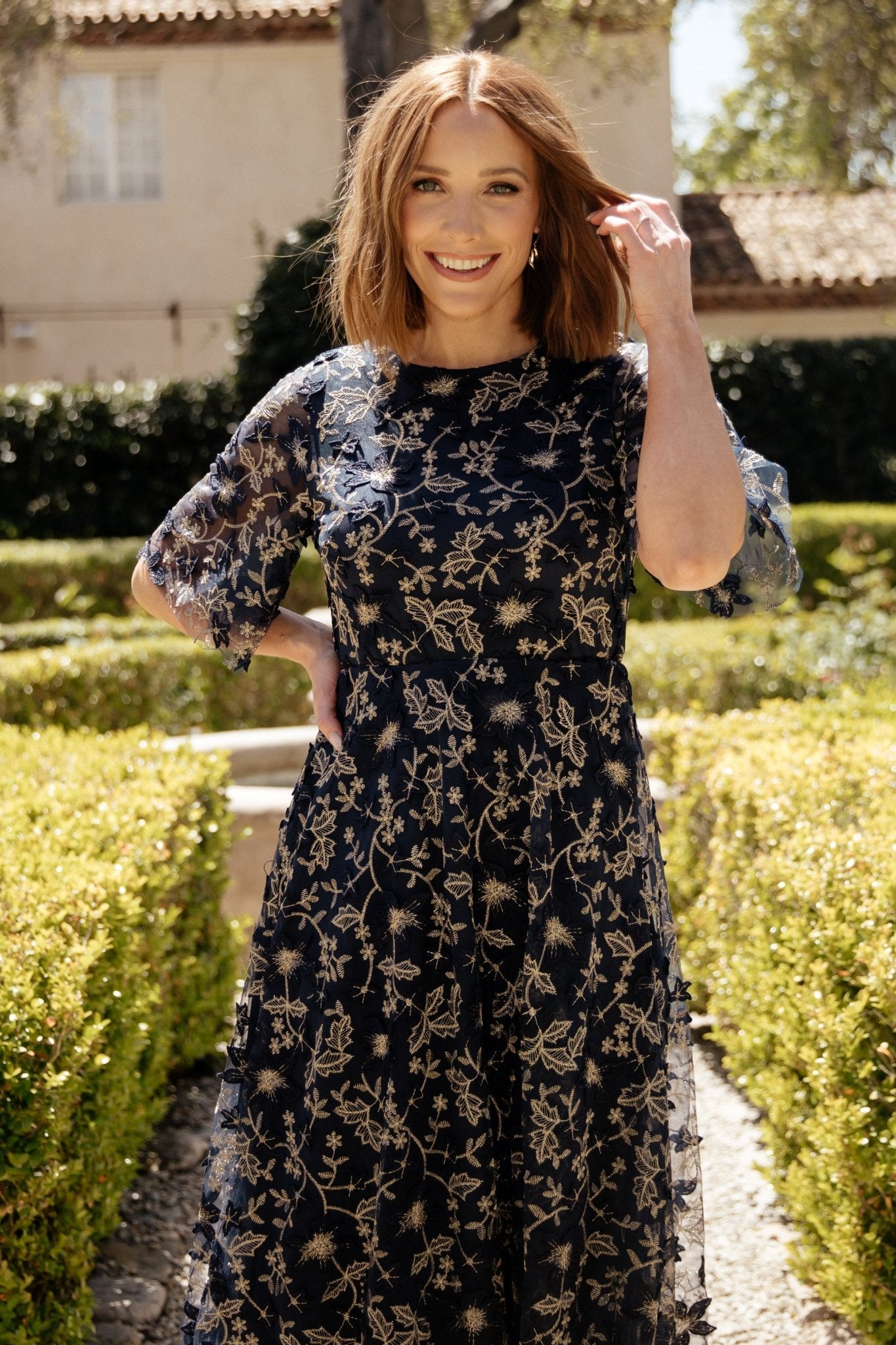 Arabella Embroidered Tulle Maxi Dress | Navy + Gold Arabella Embroidered Tulle Maxi Dress | Navy + Gold