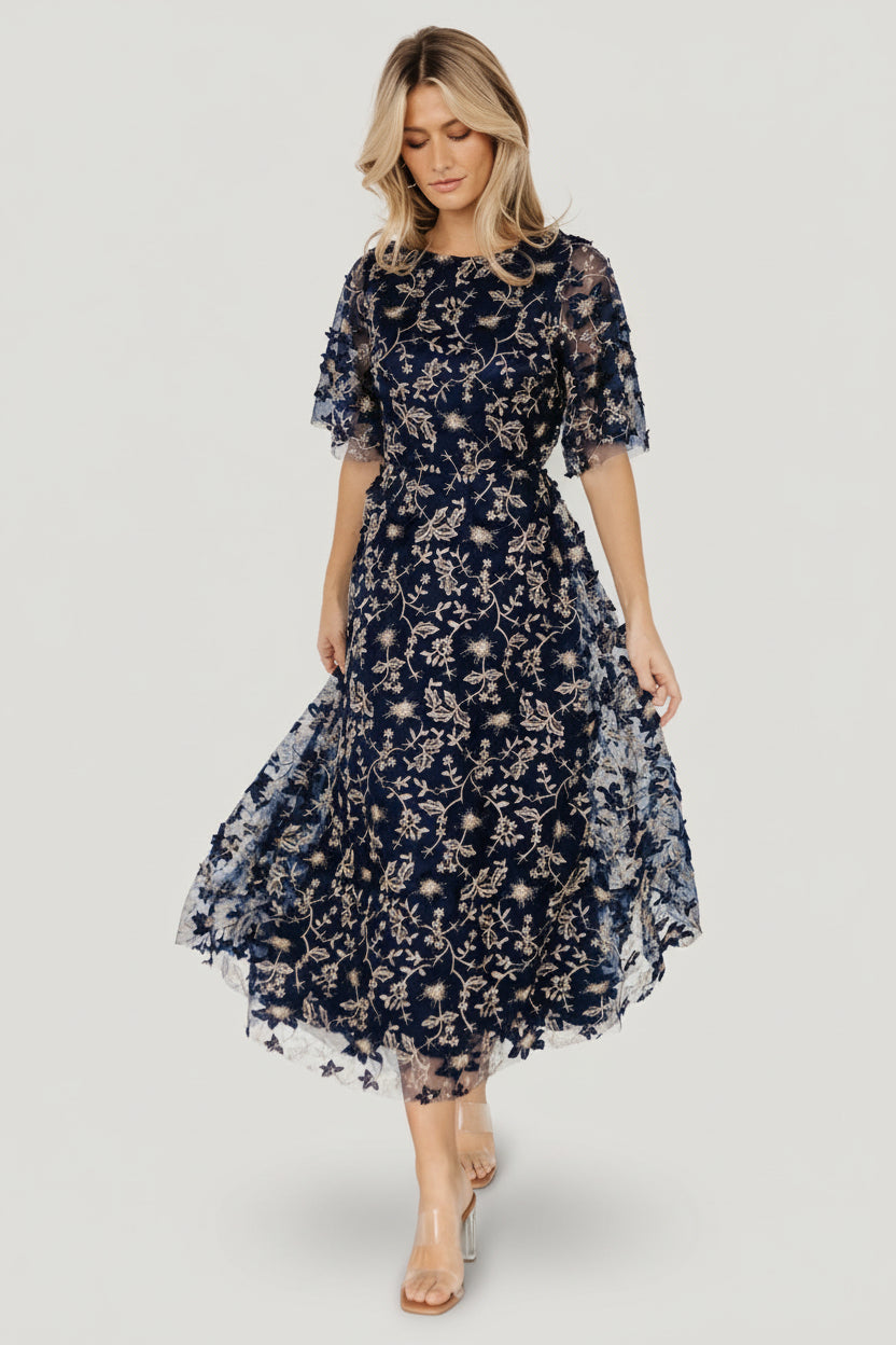 Arabella Embroidered Tulle Maxi Dress | Navy + Gold Arabella Embroidered Tulle Maxi Dress | Navy + Gold