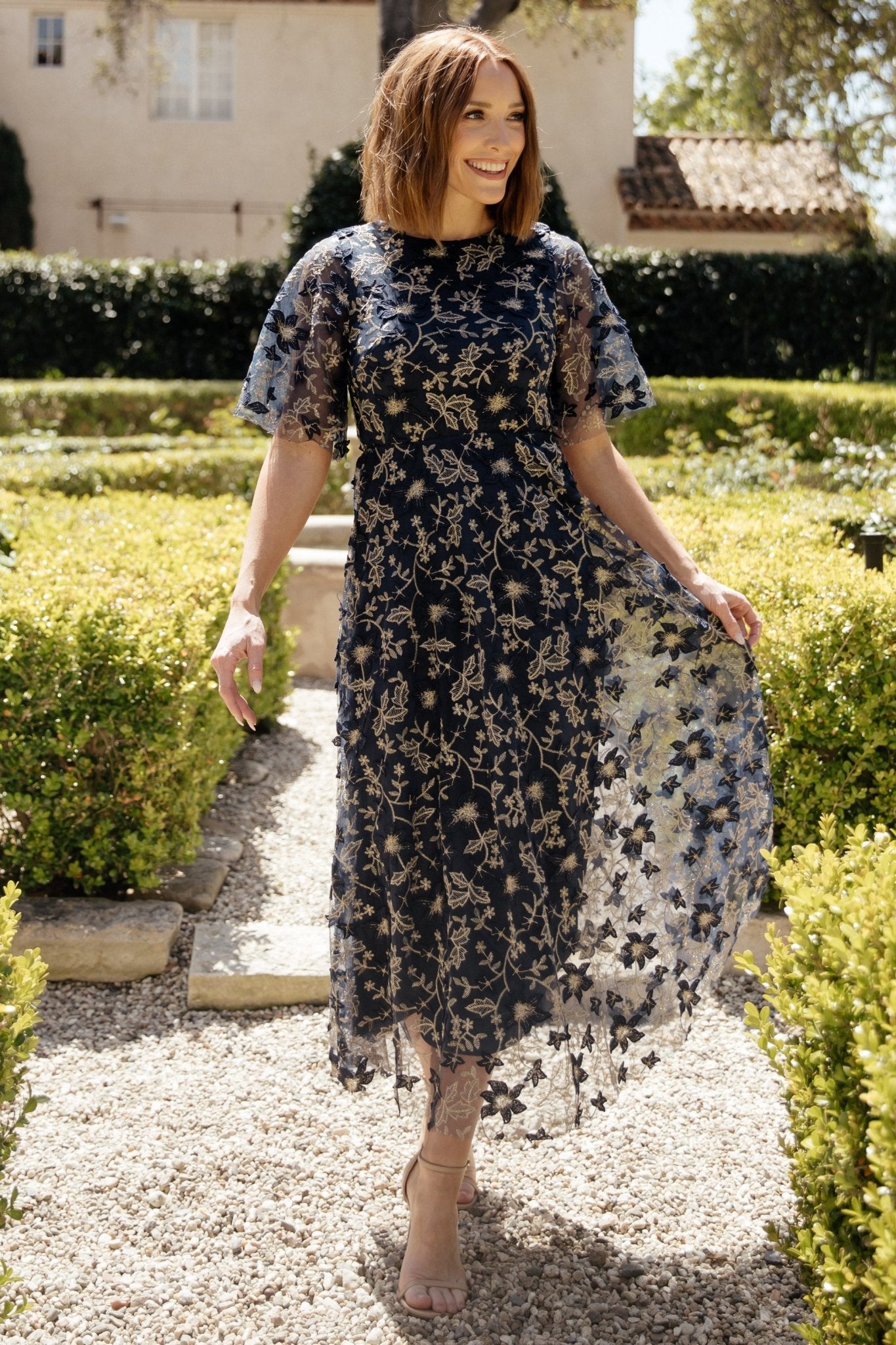 Arabella Embroidered Tulle Maxi Dress | Navy + Gold Arabella Embroidered Tulle Maxi Dress | Navy + Gold