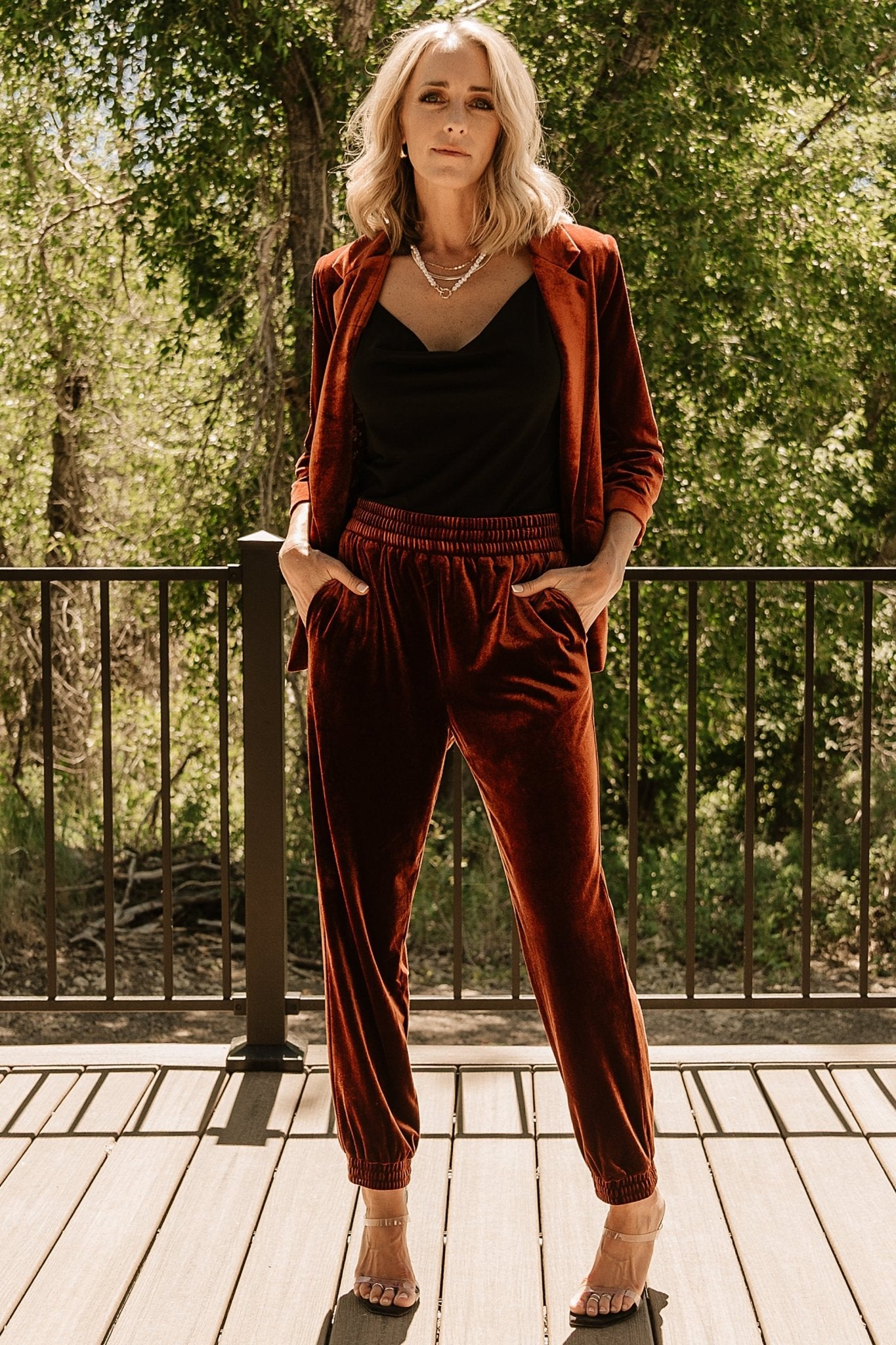 Olive Checker Velvet Burnout Jogger Pants main image 1