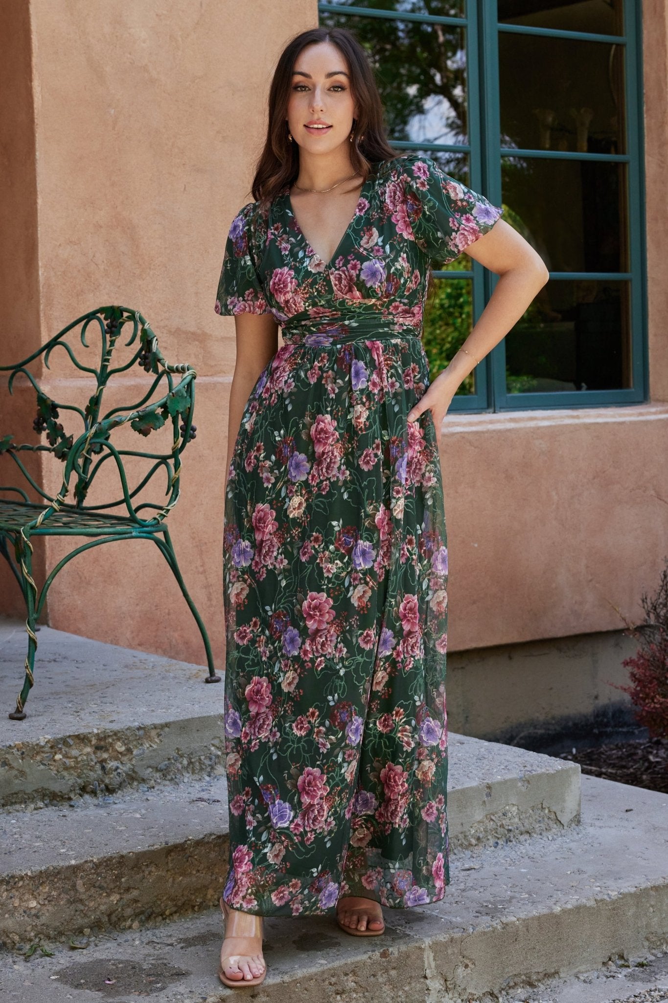 Baltic Born Womens Ardley Maxi Dress | Green + Pink Floral