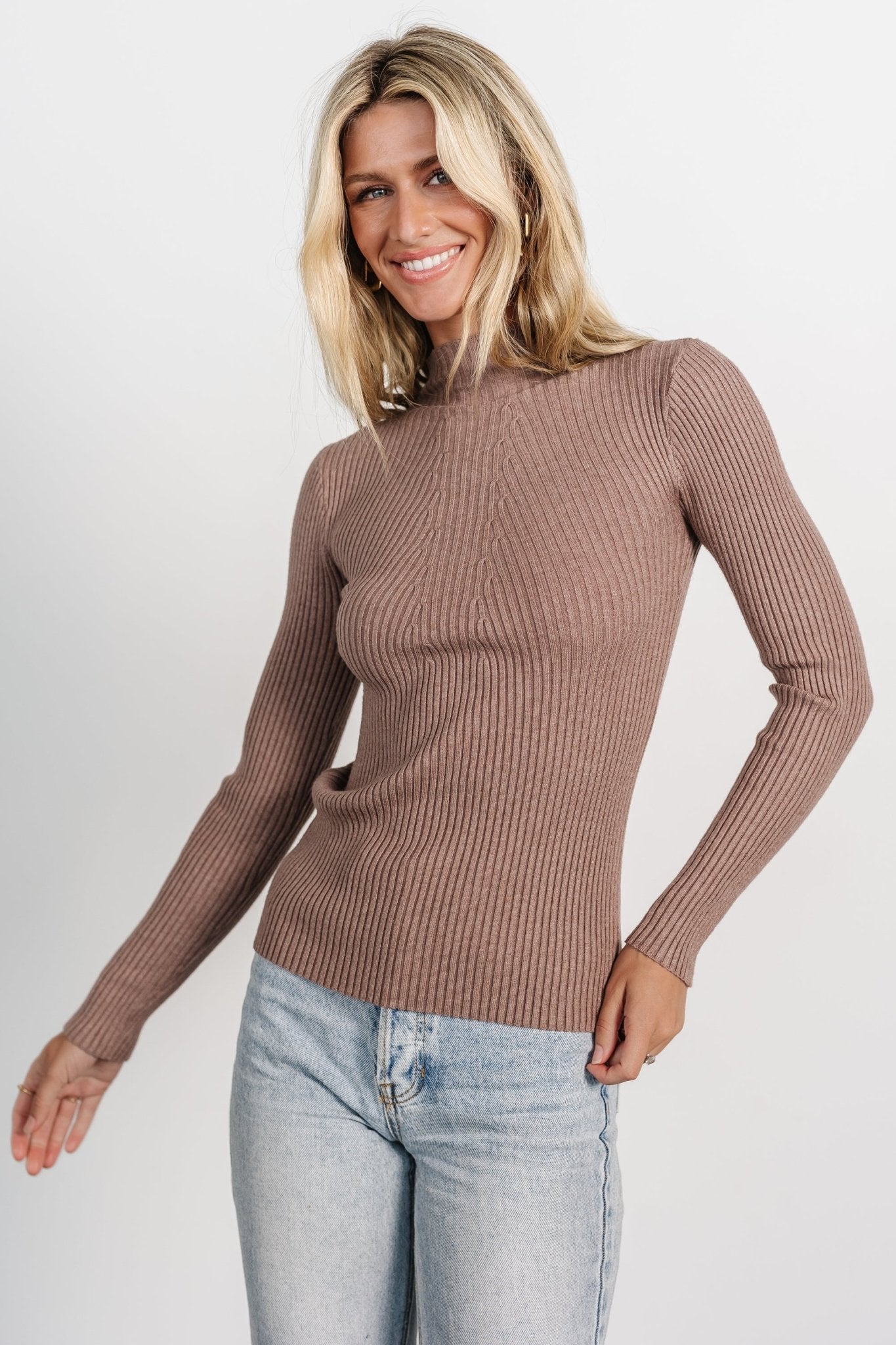 Ari Ribbed Long Sleeve Top | Mocha - Baltic Born