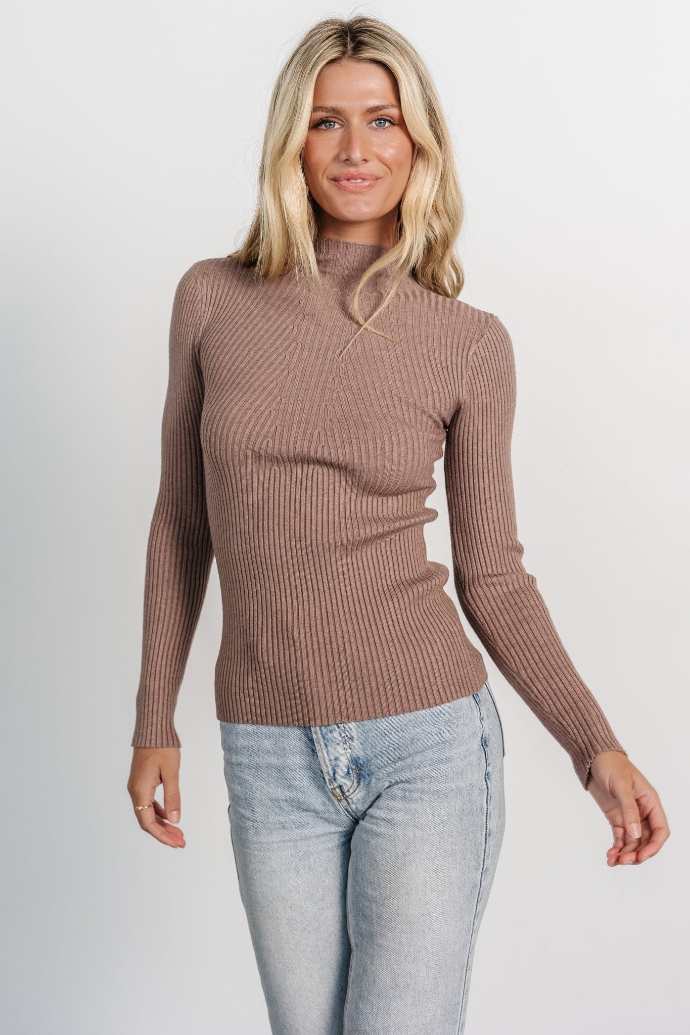 Ari Ribbed Long Sleeve Top | Mocha - Baltic Born