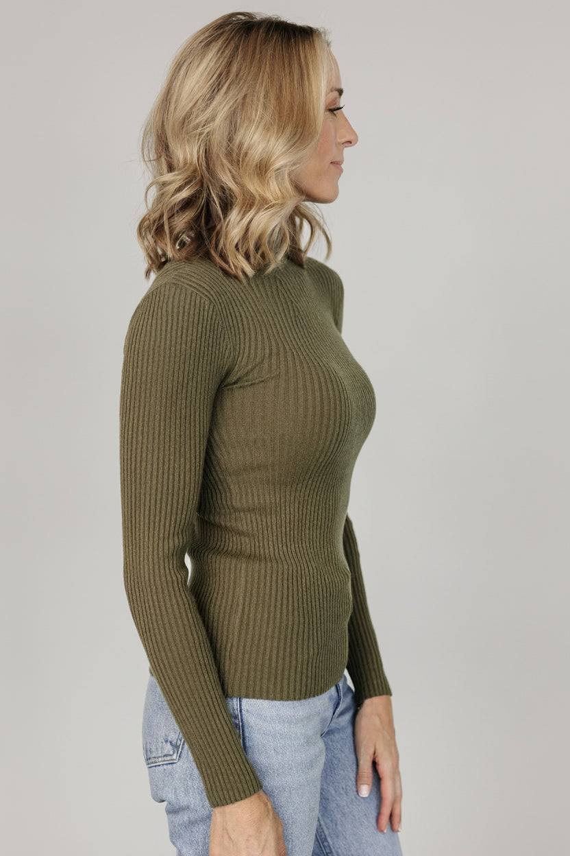 Ari Ribbed Long Sleeve Top | Olive