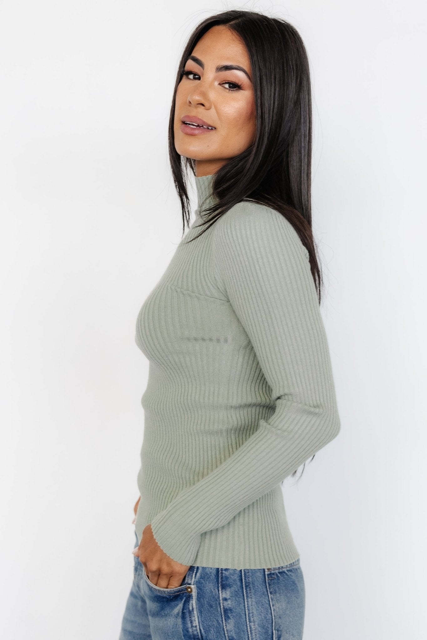 Ari Ribbed Long Sleeve Top | Sage - Baltic Born