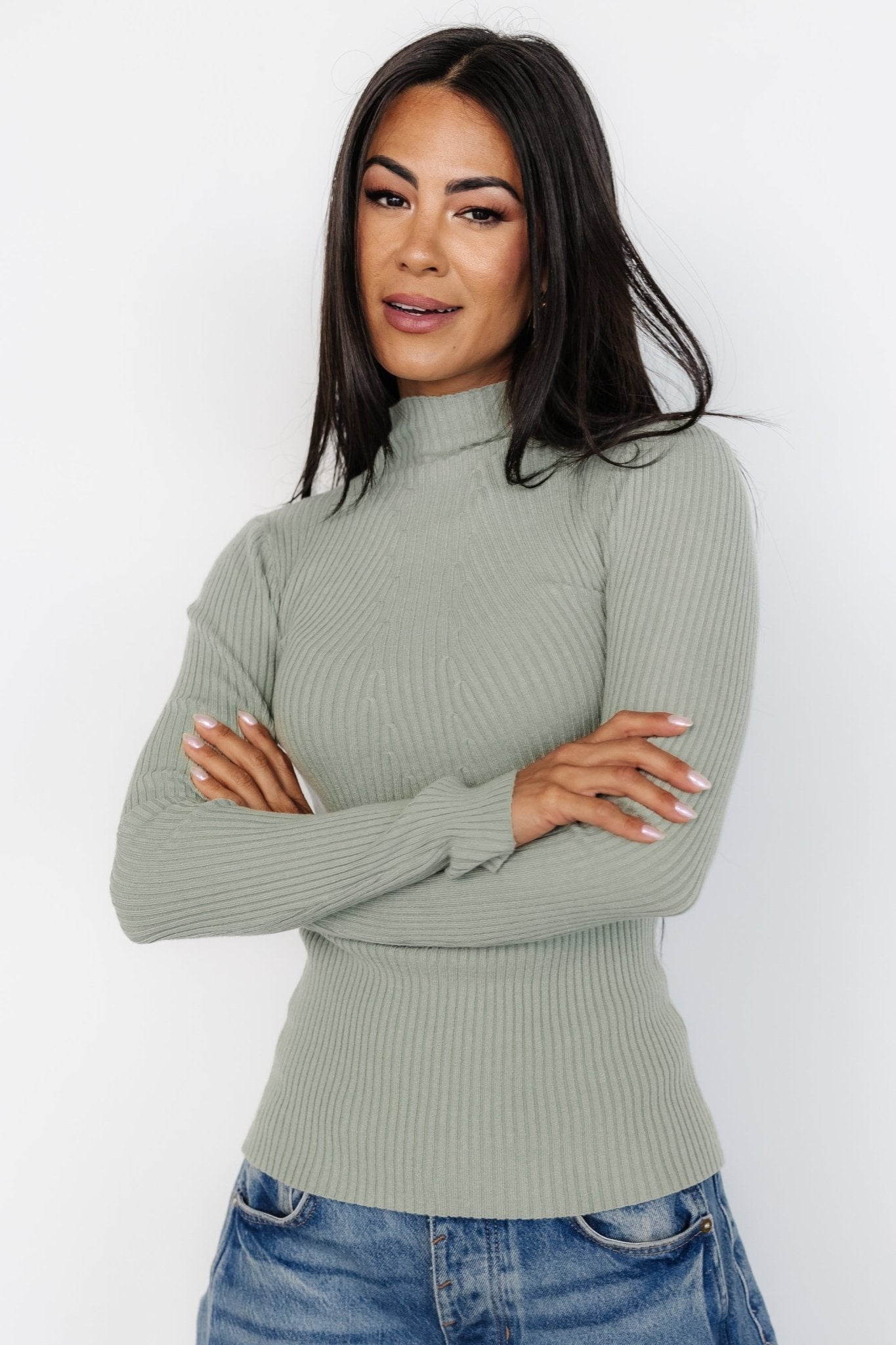 Ari Ribbed Long Sleeve Top | Sage - Baltic Born