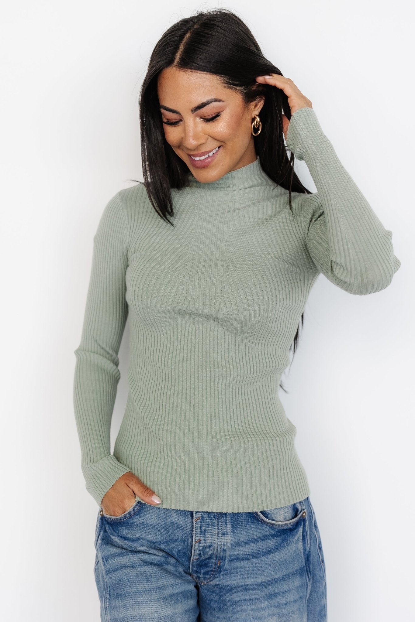 Ari Ribbed Long Sleeve Top | Sage - Baltic Born