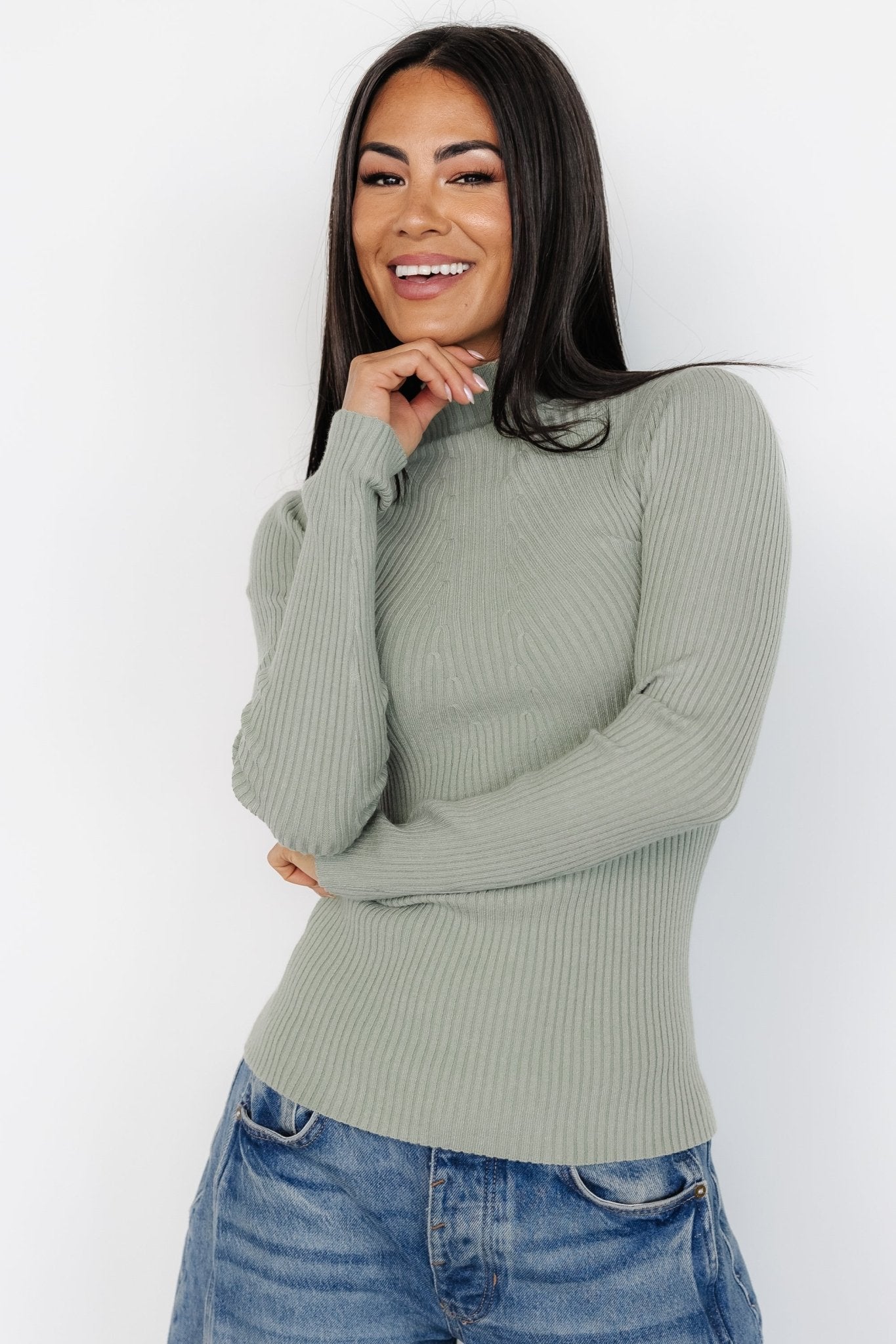 Ari Ribbed Long Sleeve Top | Sage - Baltic Born